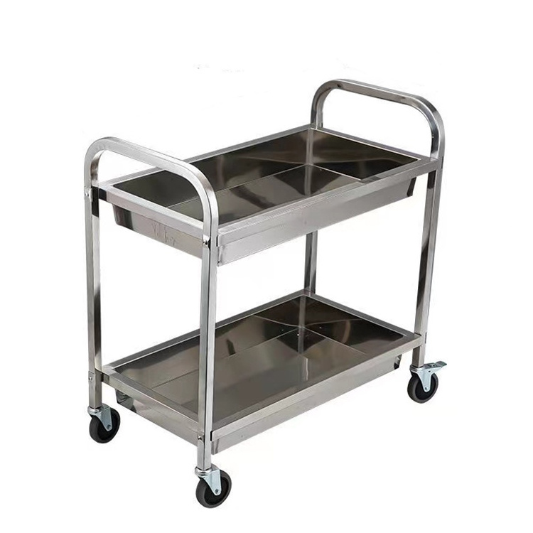 Commercial Stainless Steel Kitchen 2-Tier Food Serving Trolley For Sale