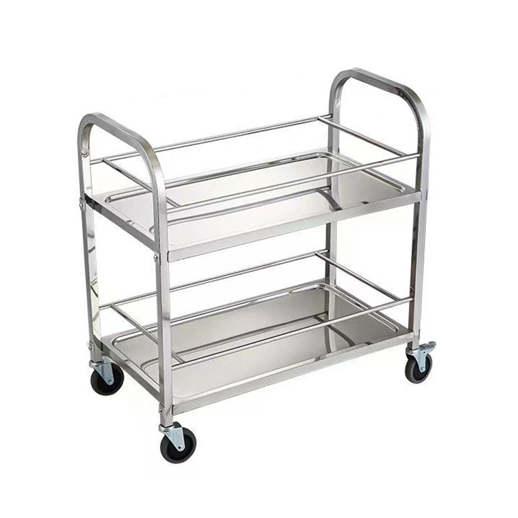 Commercial Stainless Steel Kitchen 2-Tier Food Serving Trolley For Sale