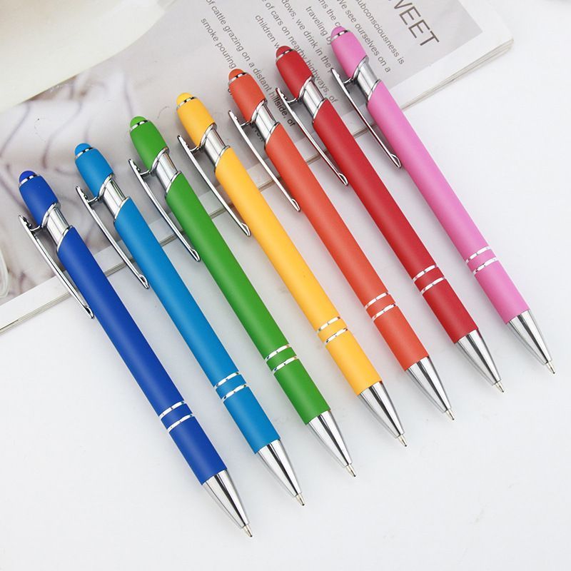 mega 2 in 1 metal Aluminum Stylus Ballpoint Pen Soft Rubber Touch Screens Personalized engraved Custom Logo Mobile Phone Ballpen