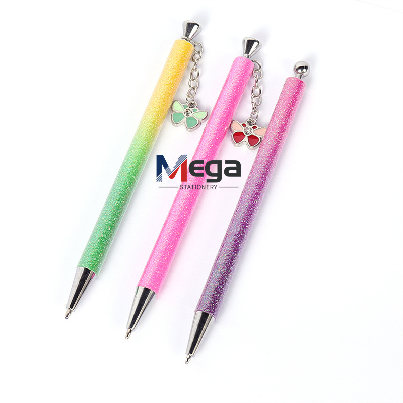 hot sale 0.7mm/1mm cute glitter charm fancy plastic ballpoint pen with custom charm