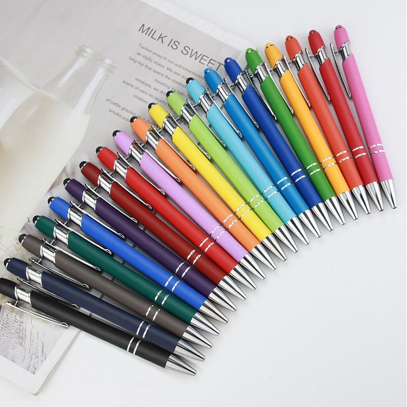 mega 2 in 1 metal Aluminum Stylus Ballpoint Pen Soft Rubber Touch Screens Personalized engraved Custom Logo Mobile Phone Ballpen