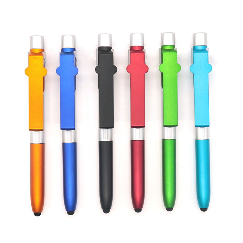 customized 4 in 1 function light pen touch screen pen stylus with phone holder printing logo for promotion gift custom logo pen