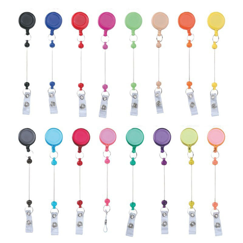 Bulk Stocked Plastic Colorful Retractable Badge Holder Reel DIY Handmade beadable badge reels with Metal Belt Clip