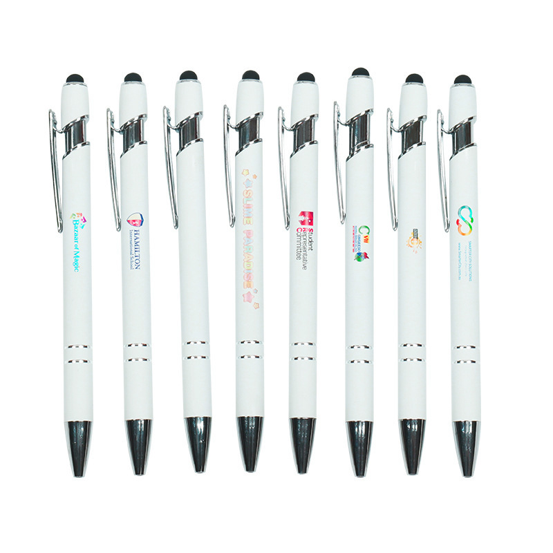 MEGA Push Retractable Click pen Customized Wedding gift diy personalized White metal Pen  with Stylus For Business Promotional