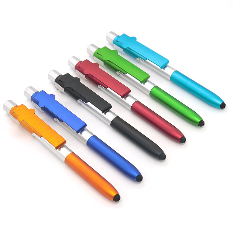 customized 4 in 1 function light pen touch screen pen stylus with phone holder printing logo for promotion gift custom logo pen