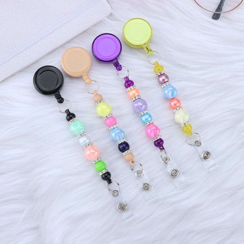 Bulk Stocked Plastic Colorful Retractable Badge Holder Reel DIY Handmade beadable badge reels with Metal Belt Clip