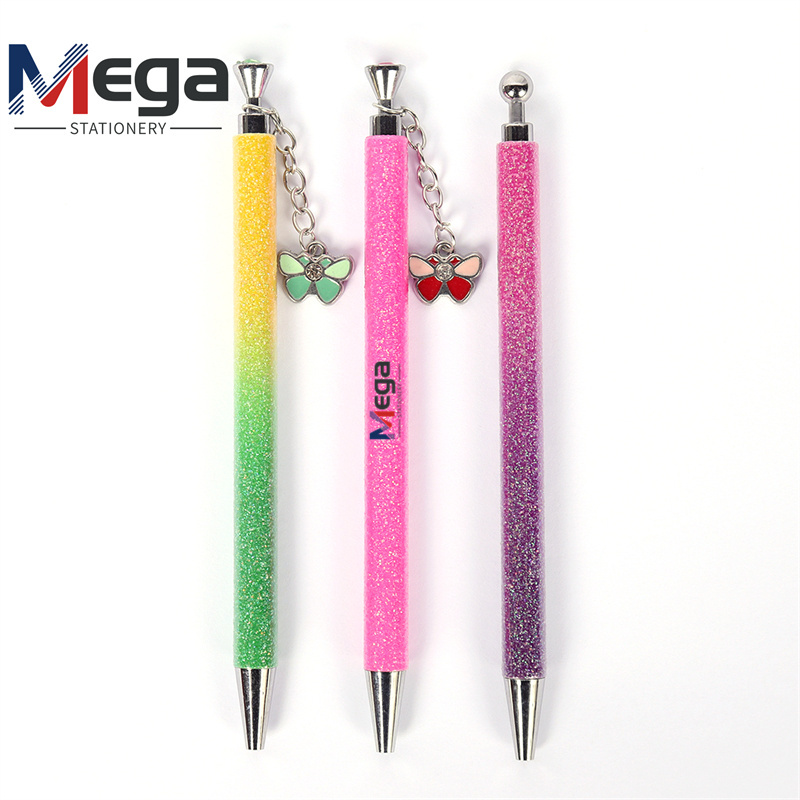 hot sale 0.7mm/1mm cute glitter charm fancy plastic ballpoint pen with custom charm