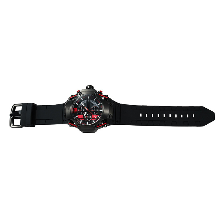 Black and red pairing wristwatch Japanese Movement Rivet design Fashion Watch Date Display Luminous quartz watch for men