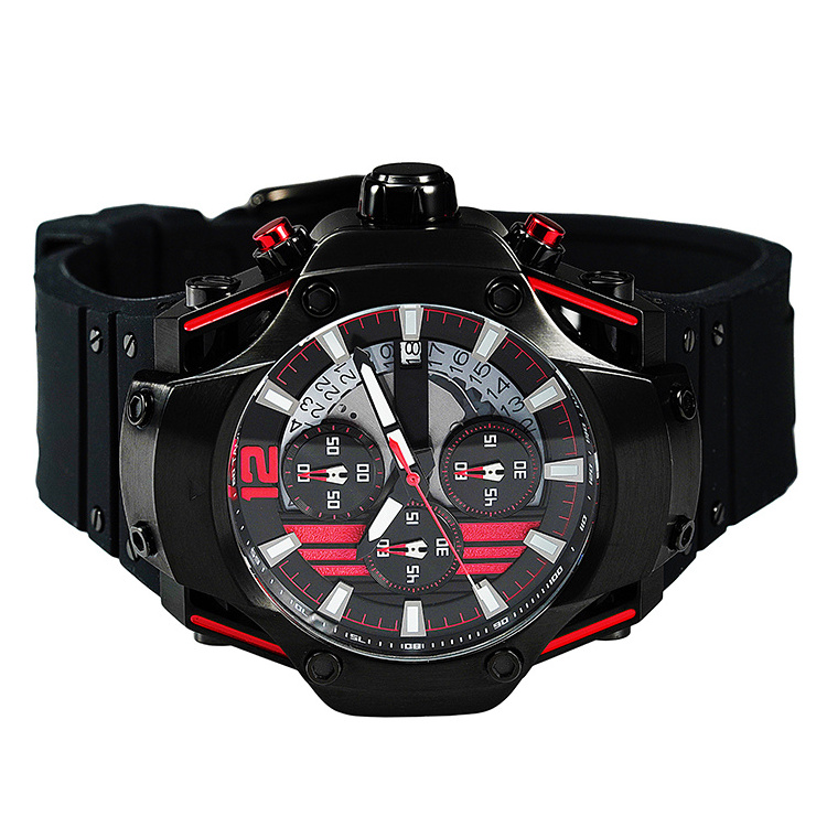 Black and red pairing wristwatch Japanese Movement Rivet design Fashion Watch Date Display Luminous quartz watch for men