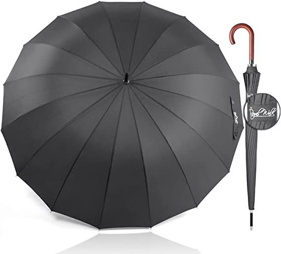 Classic Handle Fast Drying Strong 16 Ribs Travel  Windproof Large Umbrella for Rain Big Golf Umbrellas