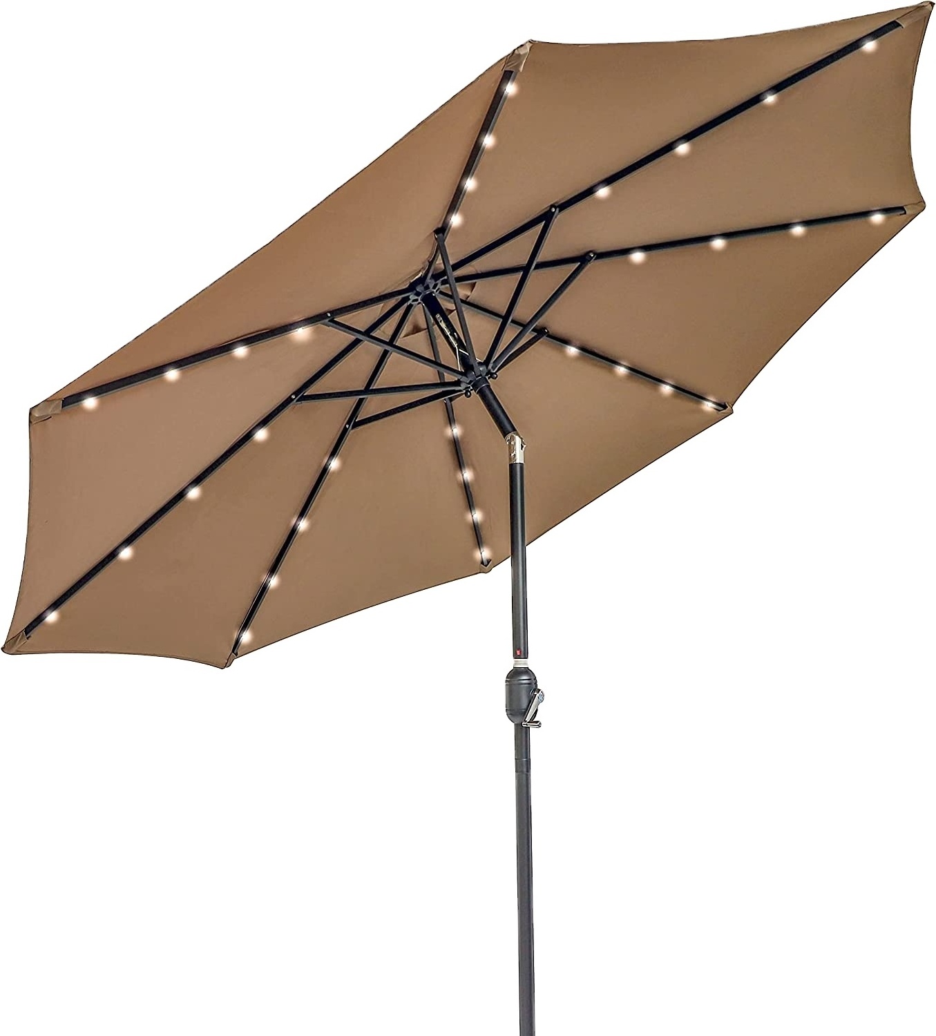 Factory Supply 9FT Delute Solar Powered LED lights Patio umbrella for outdoor