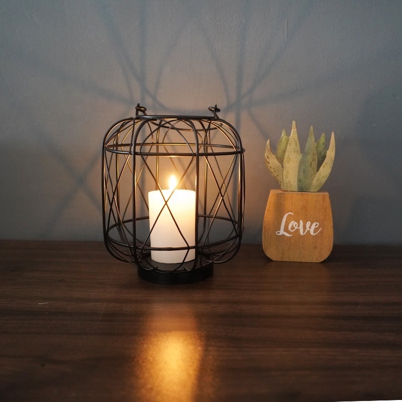 Retro Iron Cage Candle Holder Candlestick Lamp Outdoor Decorative Candle Lantern