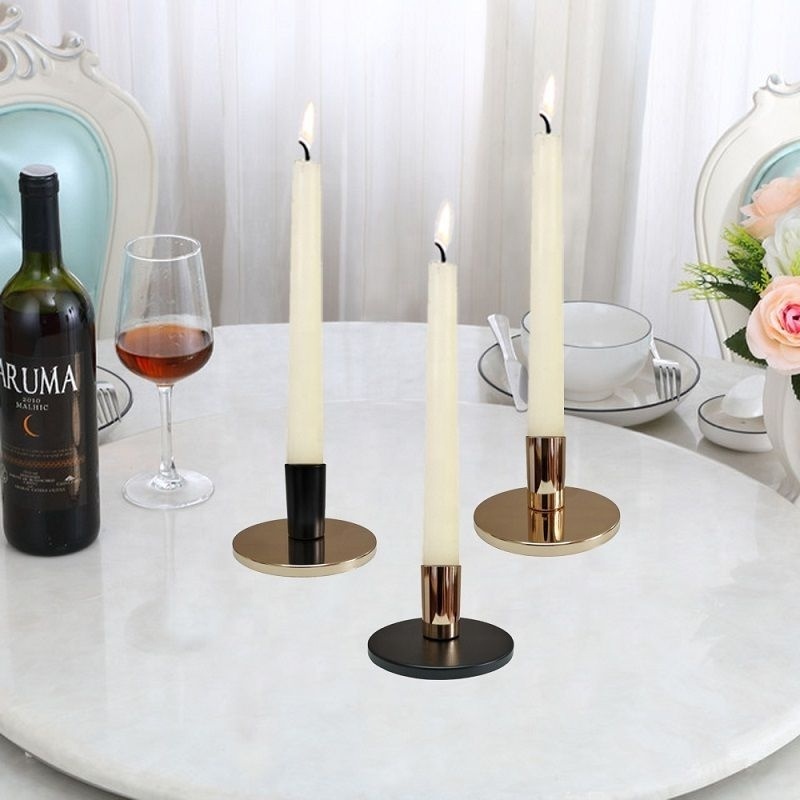 2023 New Arrival Affordable Luxury Rose Gold Candlestick Holder Table Centerpiece Small Metal Candle Stand Set of 3