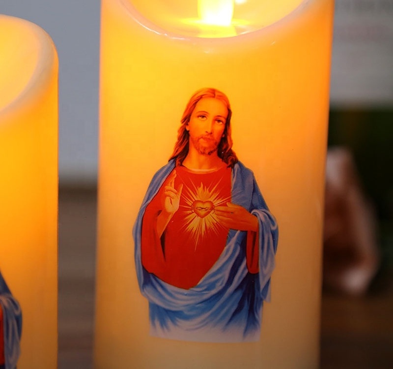 Free Shipping 360pcs Cylinder LED Candle Jesus The Virgin Mary for Christmas and Religion / Flameless Flickering Pillar Candle