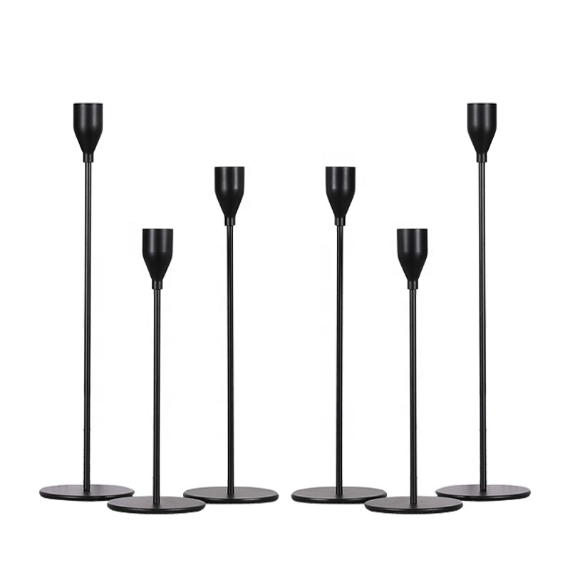 Wholesale Heavy Metal Candlestick Holder Matte Black Set of 3; Taper Candle Stand Table Centerpiece Elegant