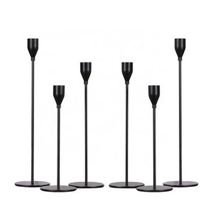 Wholesale Heavy Metal Candlestick Holder Matte Black Set of 3; Taper Candle Stand Table Centerpiece Elegant