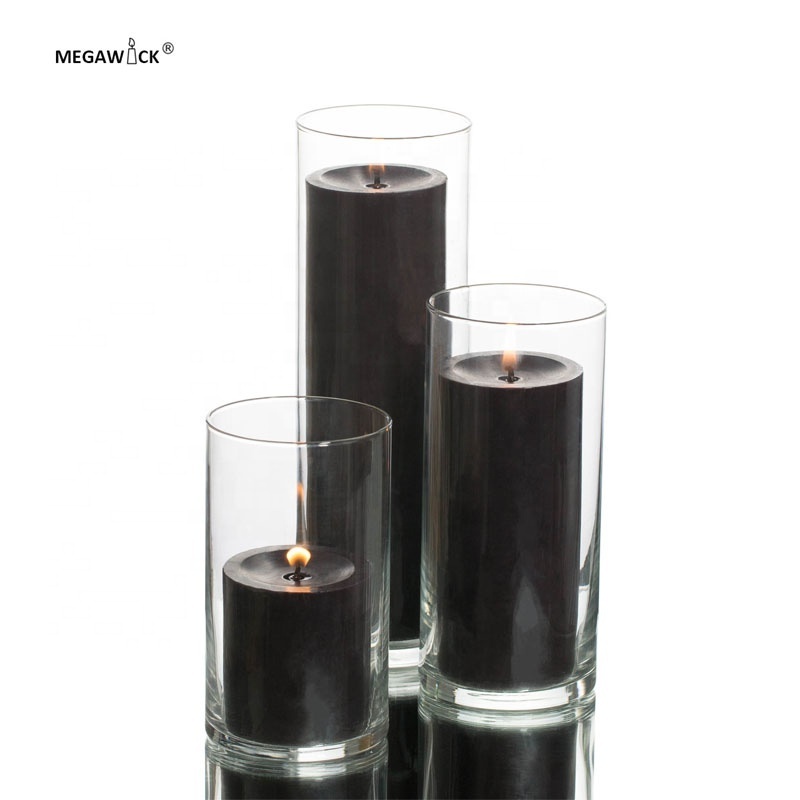 Manufacturer High Quality Black Pillar Candle for Table Centerpiece Scented Unscented 3 Wick Decoration Candles