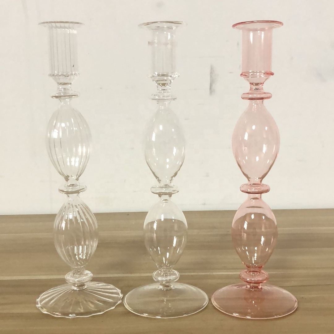 New Arrival Ribbed Candle Holders,Glass Candlesticks Candle Stand Pink Blue Home Decoration Table Centerpieces