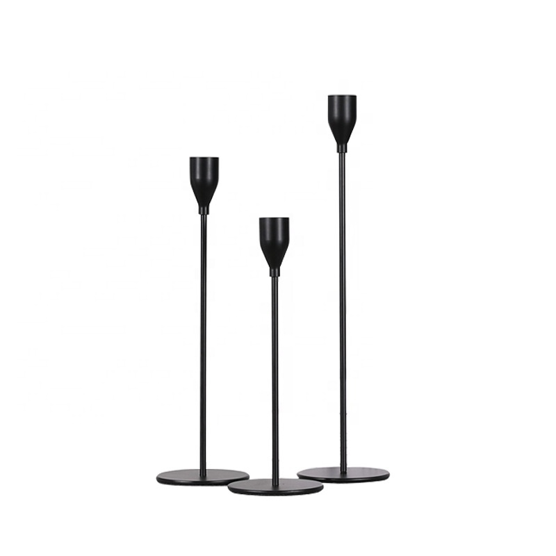 Wholesale Heavy Metal Candlestick Holder Matte Black Set of 3; Taper Candle Stand Table Centerpiece Elegant