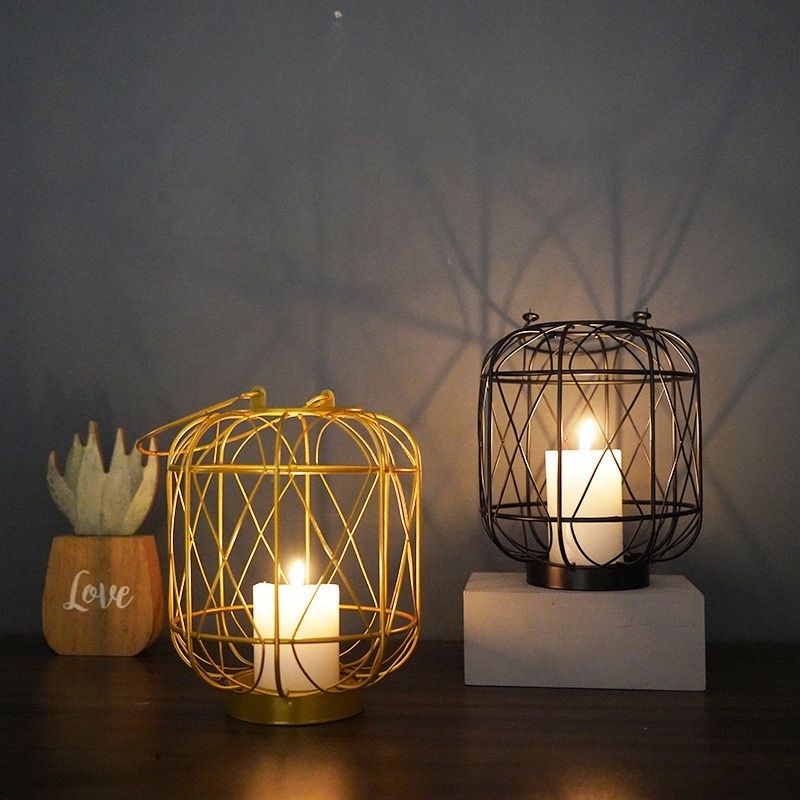 Retro Iron Cage Candle Holder Candlestick Lamp Outdoor Decorative Candle Lantern