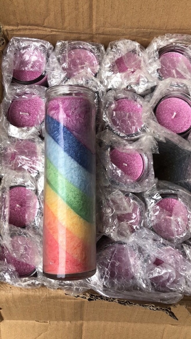 Manufacturer Cylinder 7 Layers Rainbow Chakra Religious Candle 14oz,Ice Flower Crystal Wax Buddhist Divination Candles