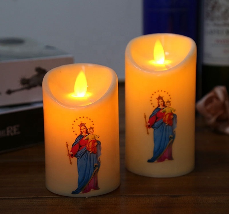 Free Shipping 360pcs Cylinder LED Candle Jesus The Virgin Mary for Christmas and Religion / Flameless Flickering Pillar Candle