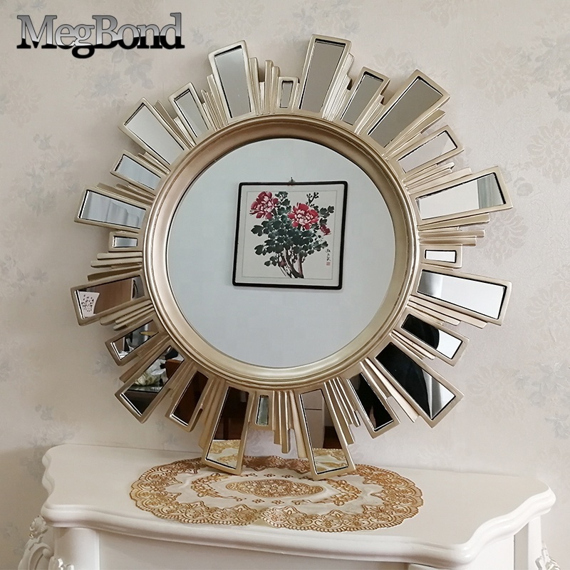 Resin antique gold starburst wall mirror for living room decorative