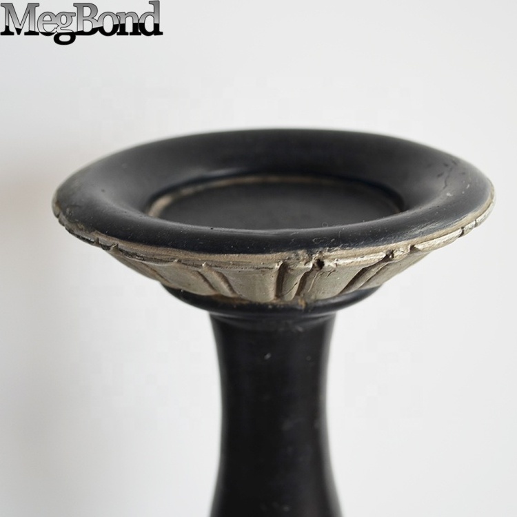 Antique black resin  pillar candle holder for home decor, polyresin European style candleholder