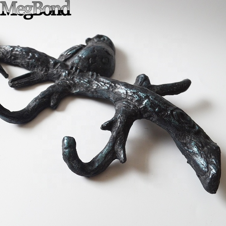 Cast iron bird on branch wall coat hooks for decorative