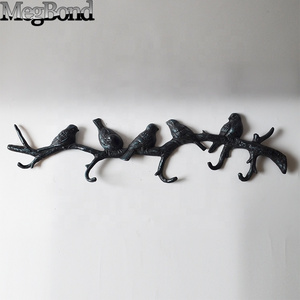 Cast iron bird on branch wall coat hooks for decorative