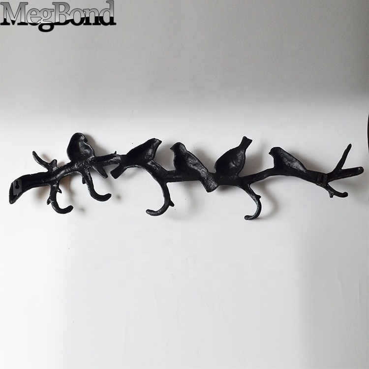 Cast iron bird on branch wall coat hooks for decorative