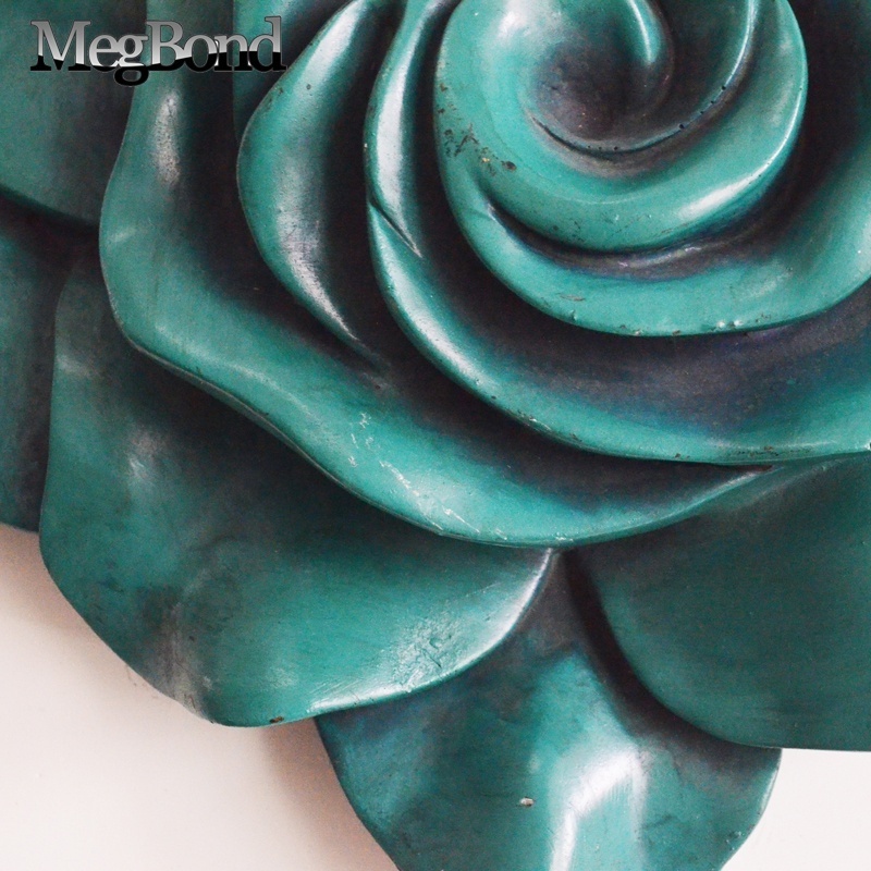 Hanging 3D rose flower wall decor in antique blue