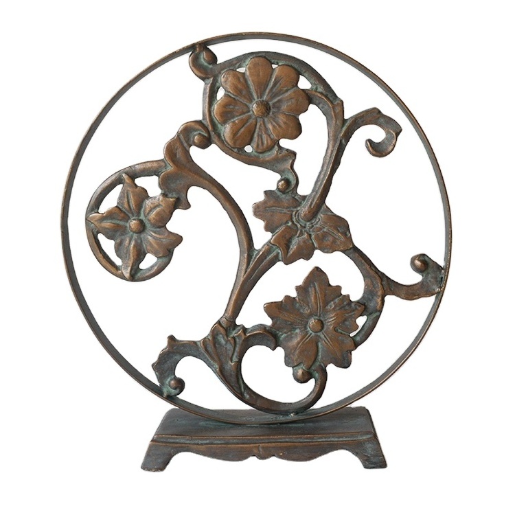 Metal flower and leaf carved table decoration, Classic high value heavy metal table decor