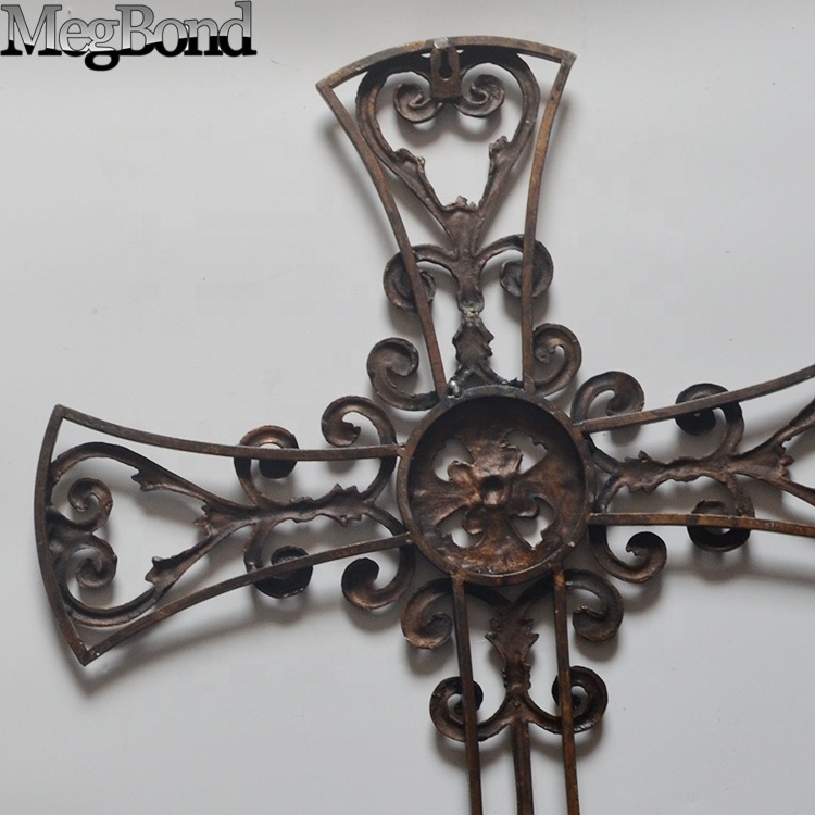 Antique gold religious cast aluminum metal wall cross, open looking special cross wall decor