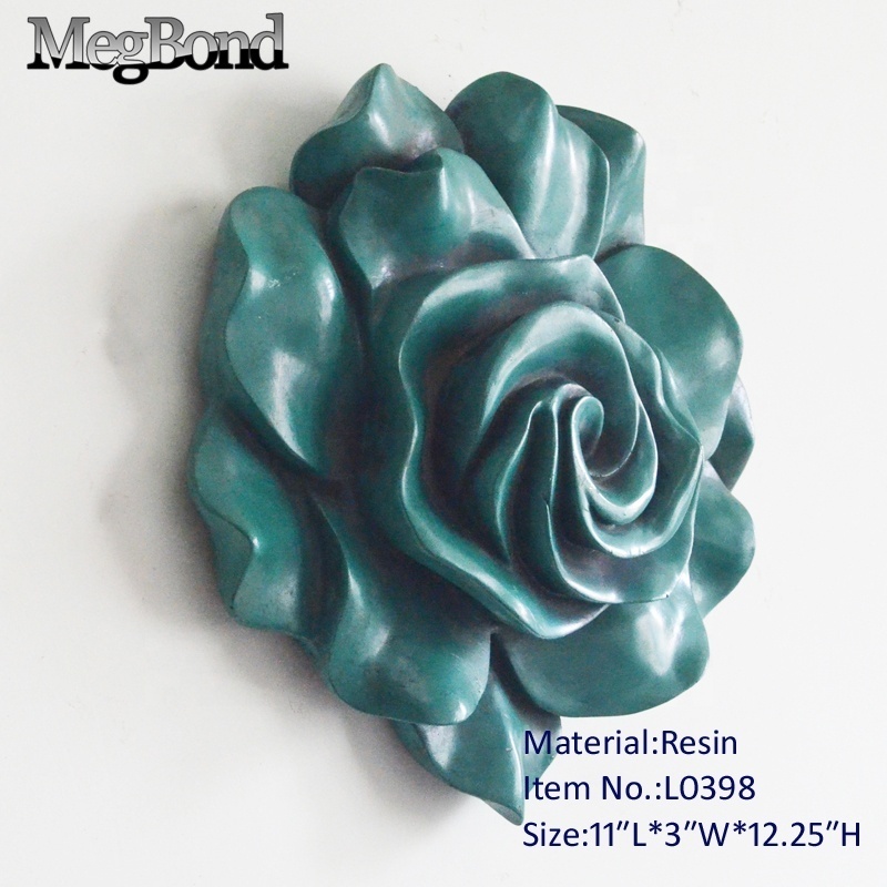 Hanging 3D rose flower wall decor in antique blue