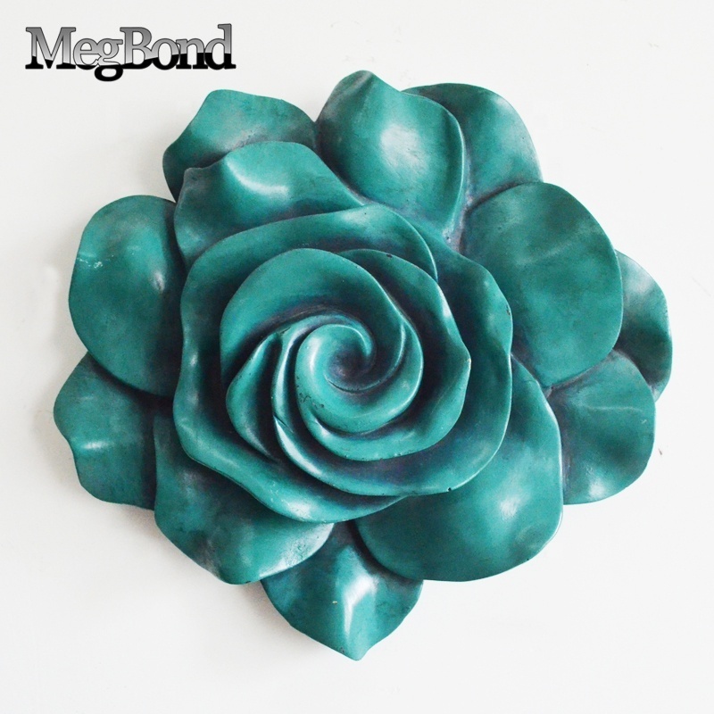 Hanging 3D rose flower wall decor in antique blue