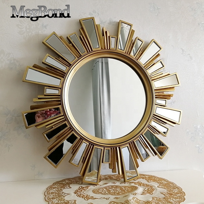 Resin antique gold starburst wall mirror for living room decorative