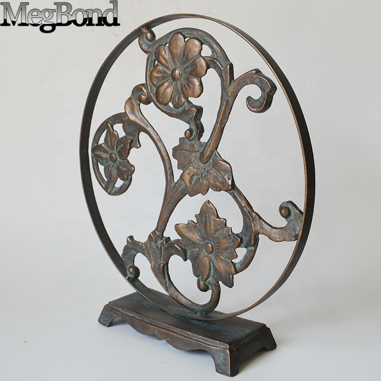 Metal flower and leaf carved table decoration, Classic high value heavy metal table decor