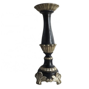 Antique black resin  pillar candle holder for home decor, polyresin European style candleholder