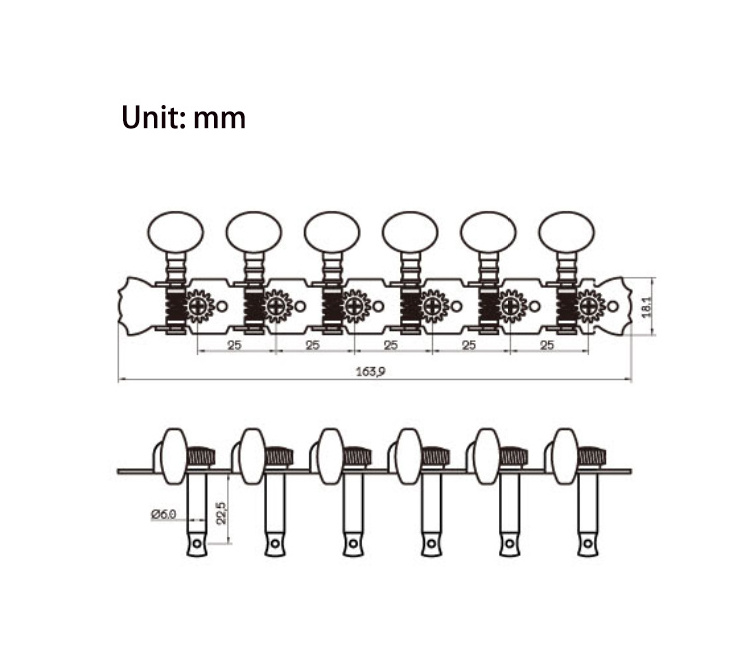 Wholesale 6L+ 6R 12 Strings Acoustic Guitar Tuning Pegs Mandolin Machine Head with Single Hole