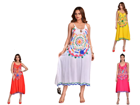 Buy Premium Quality Summer Fashion White Mexican Embroidered Maxi Dress For Beach Wear Dress Wholesale Prices