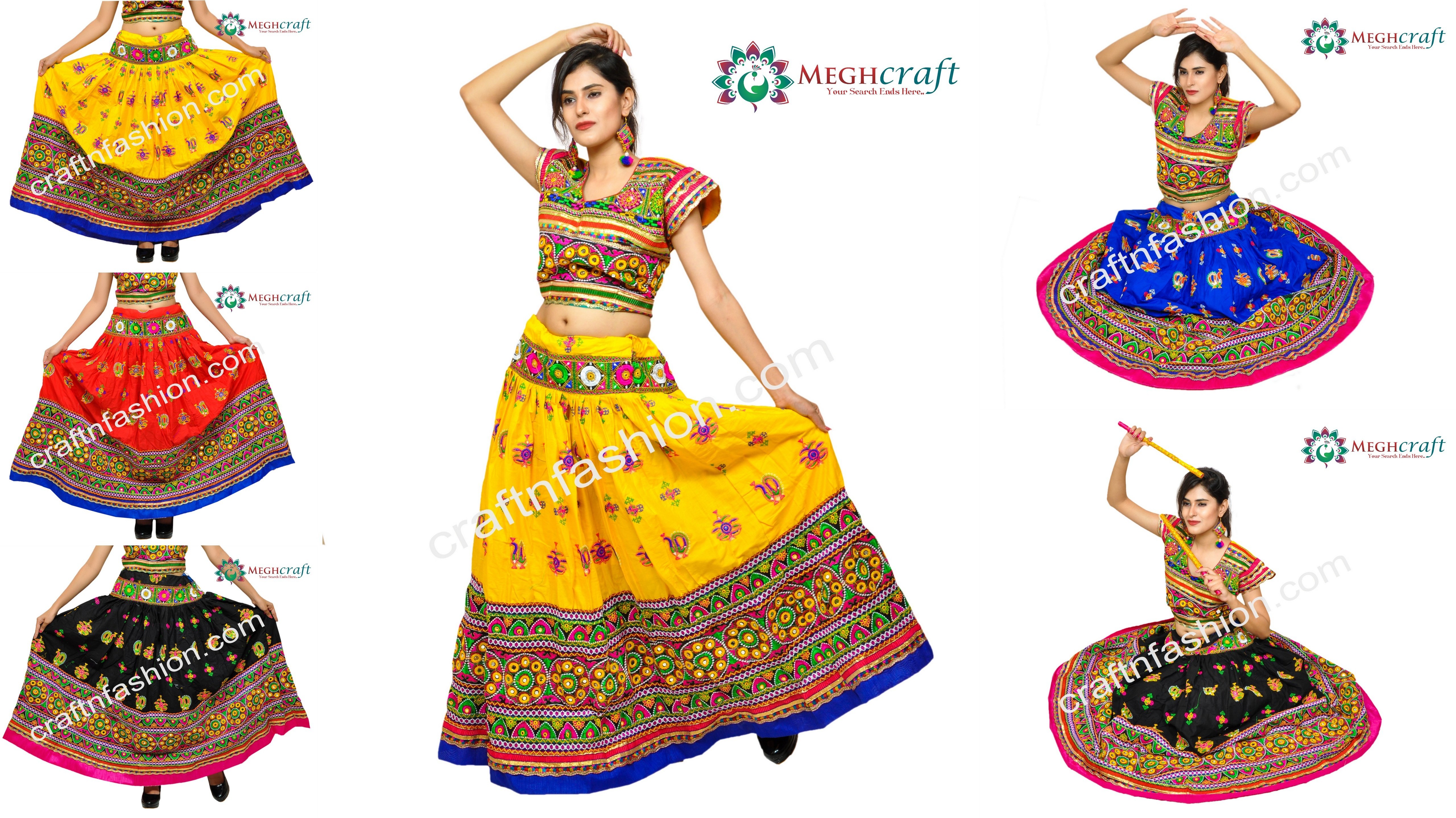 Cotton Vintage Kutch Embroidery Lehenga Choli - Dandiya Dance Wear Lehenga Choli -Peacock Embroidery