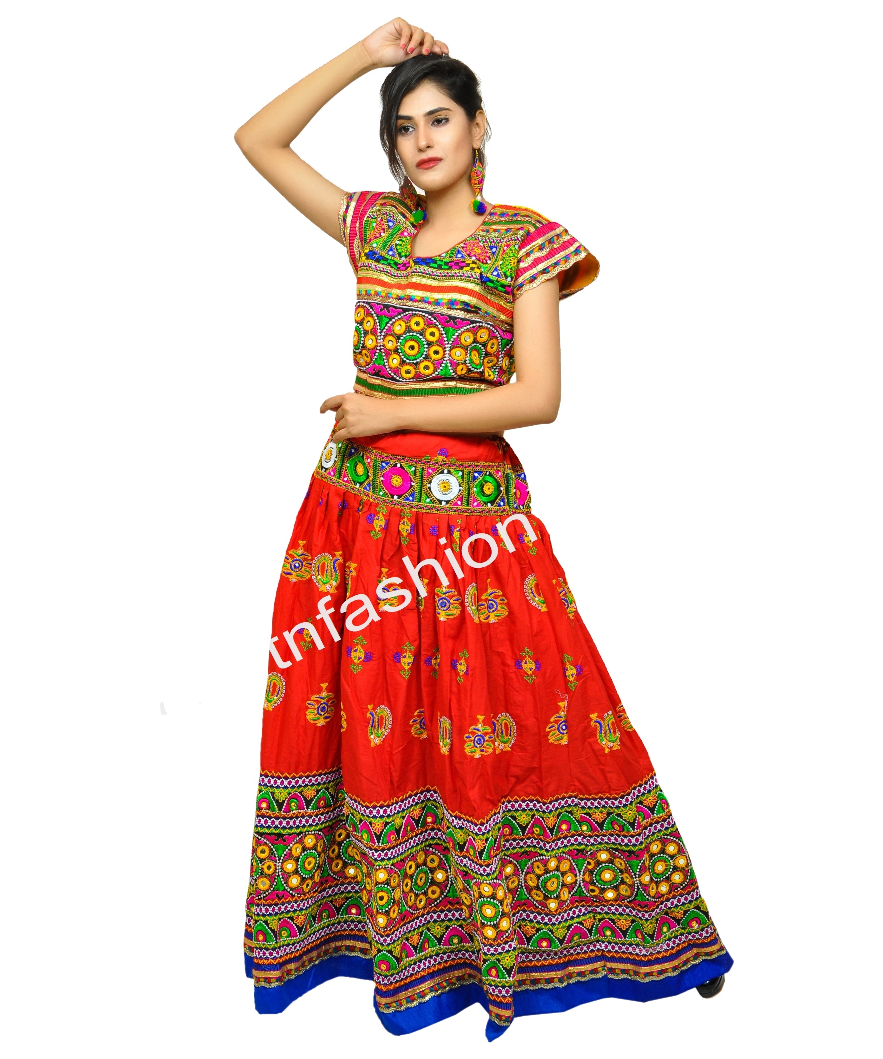 Cotton Vintage Kutch Embroidery Lehenga Choli - Dandiya Dance Wear Lehenga Choli -Peacock Embroidery