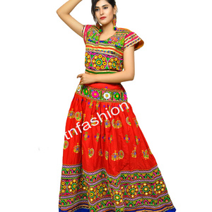 Cotton Vintage Kutch Embroidery Lehenga Choli - Dandiya Dance Wear Lehenga Choli -Peacock Embroidery