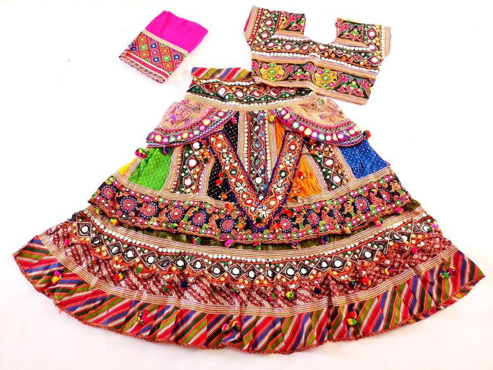 Navratri Festival Wear Kutch Embroidered Tassel Beaded Chaniya choli - Navratri Dance Costume Dress