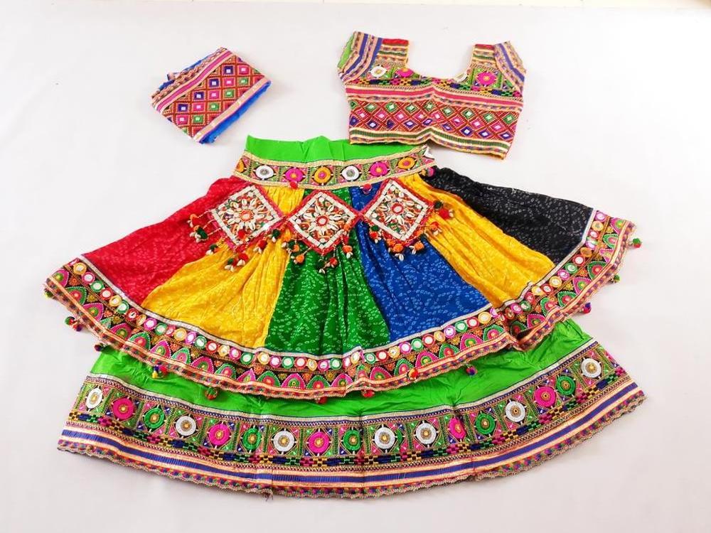 Beautiful Full Flare Multi color Mirror Work Chaniya Choli - Women's Designer Tassel Beaded Pom Pom Double Layered Ghaghra Choli