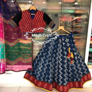 Dandiya Dance Wear Cotton Designer Lehenga Choli - Indian Traditional Ghaghra Choli - Hand Block Printed Navratri Chaniya Choli