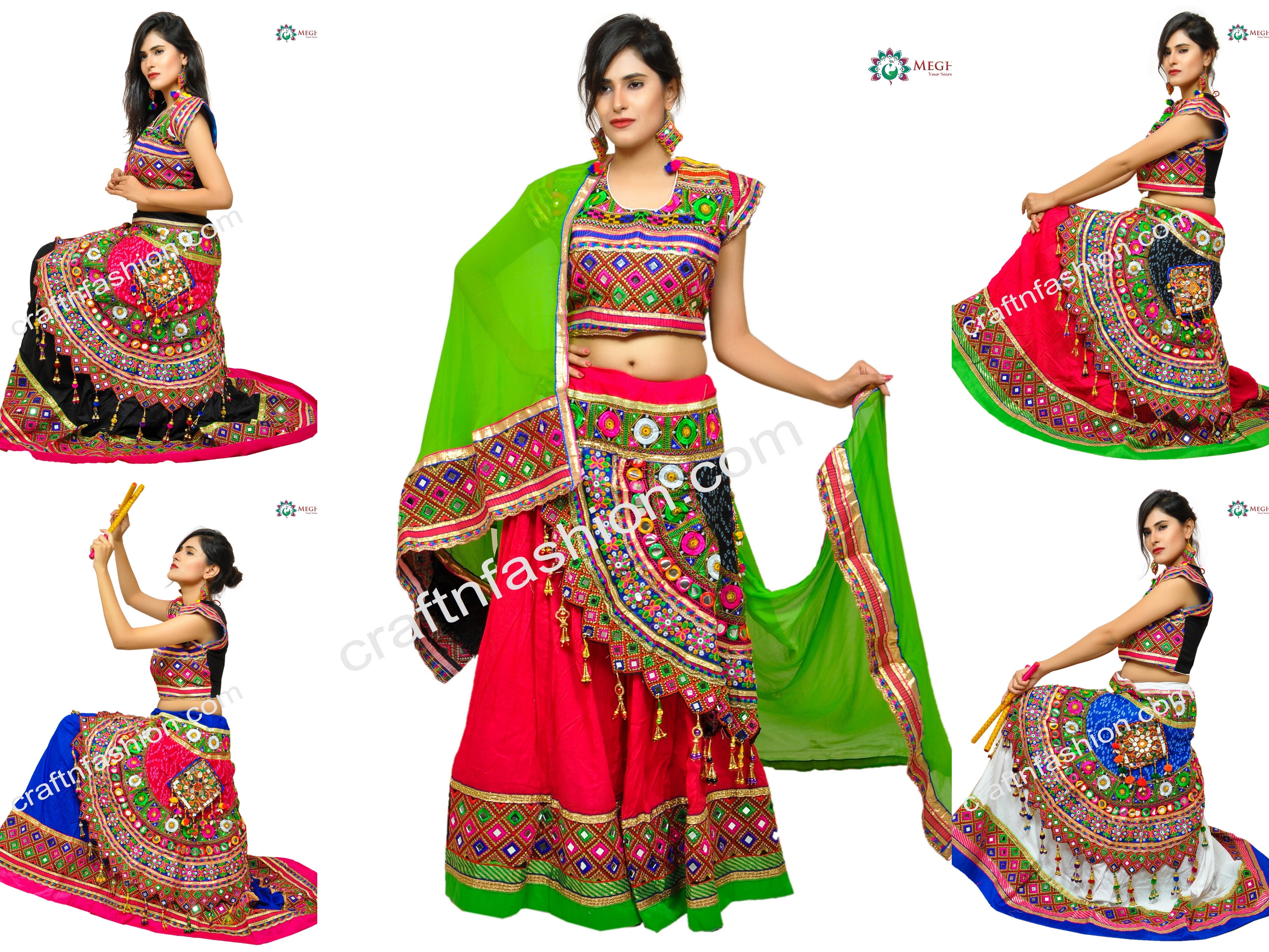 Navratri Embroidered Chaniya Choli - Garba dance costume-Women's Indian Ethnic Wear Ghaghra Choli - Gujarati Lehenga Choli