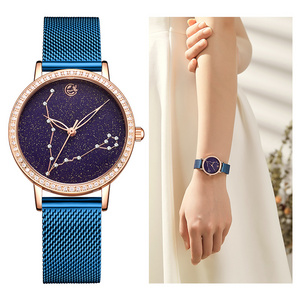 MEGIR 2021 Blue Starry Sky Constellation Star Watch For Women with Japan Movt Luxury Quartz Ladies Wristwatch for Girls