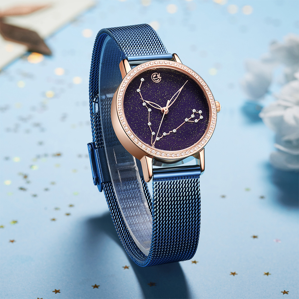 MEGIR 2021 Blue Starry Sky Constellation Star Watch For Women with Japan Movt Luxury Quartz Ladies Wristwatch for Girls